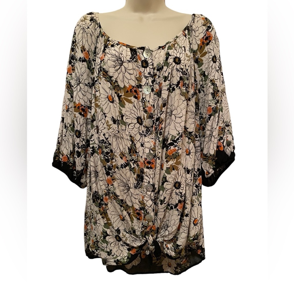 Fig and Flower Floral Print Blouse Front Tie